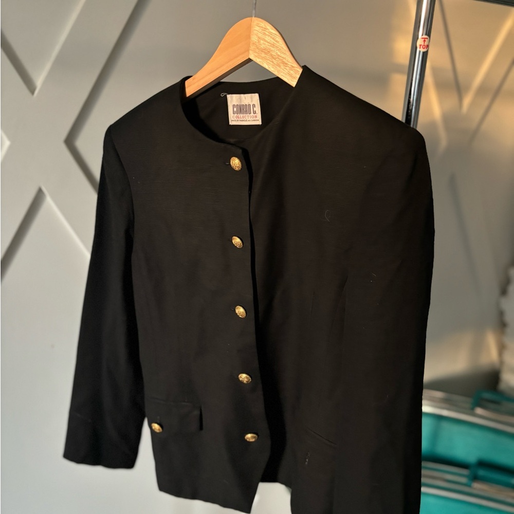 Vintage 1980s Black Blazer with Gold Buttons